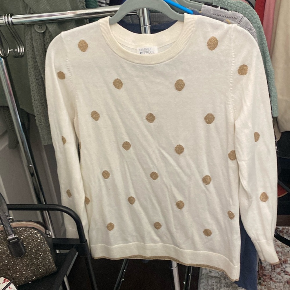 Market & Spruce Cream/gold Polka Dots Sweater